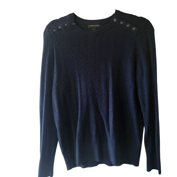 Banana Republic Navy Blue Cable Knit Pullover Sweater Size L - Picture 2 of 10